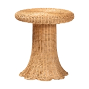 bali & pari Avalon Scallop Natural Rattan Pedestal Side Table - Round Handwoven Wicker Accent Table with Skirted Base, Boho Coastal Style Furniture for Living Room, Hallway or Sunroom Baxton Studio restaurant furniture, hotel furniture, commercial furniture, wholesale living room furniture, wholesale end table, classic end table